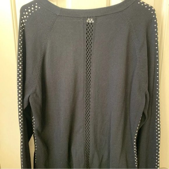 Bar III crewneck metallic embellished net long sleeves sleeves Black pullover L - Picture 6 of 8